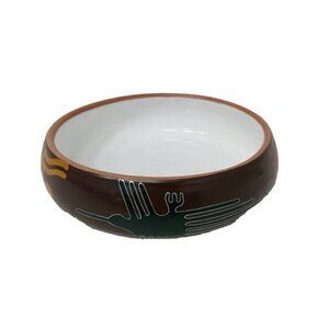 Vintage Peru Studio Art Pottery Ceramic Bowl Hand Painted Folk Art Signed